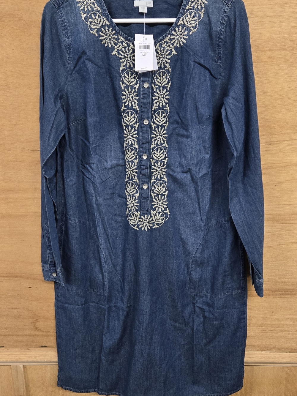 J. Jill Embroidered Long Sleeve Dress - Blue Size Medium Tall